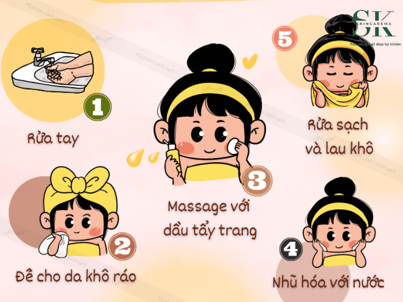 các bước  sử dụng dầu tẩy trang